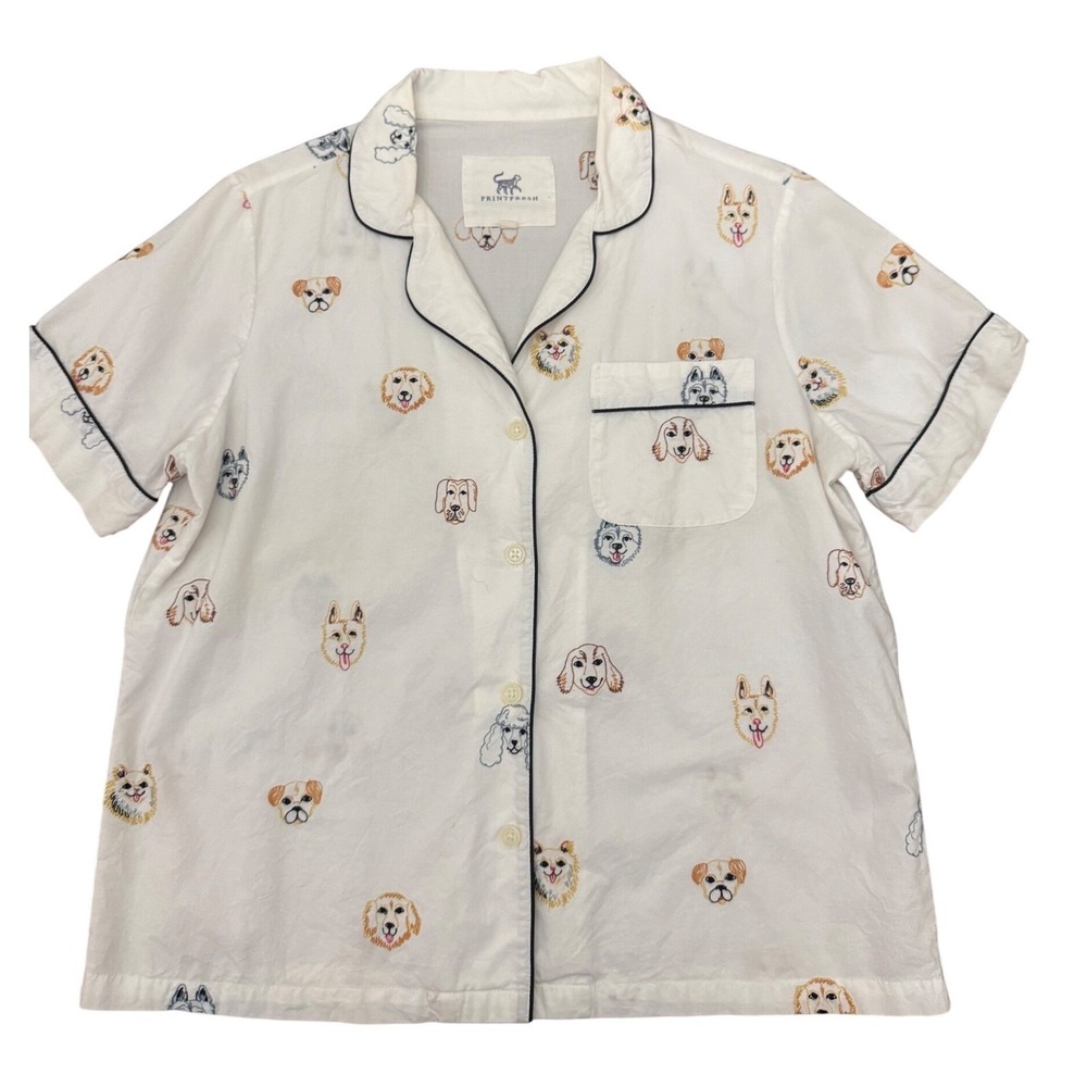 Printfresh must love Dogs Print Pajama Top Short Sleeve Button Down White Size S